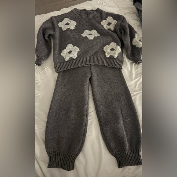 Gray Floral Knit Sweater and Pants Set - Picture 2 of 4